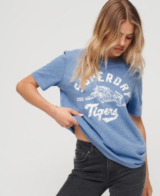 Superdry Femme T-shirt Athletic College Bleu Taille: 38