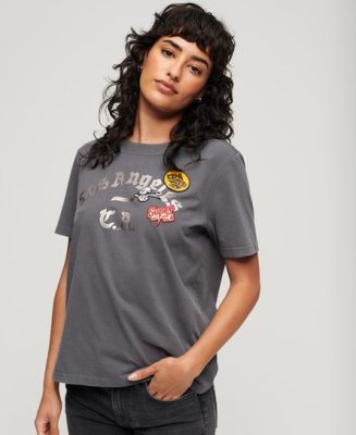 Superdry Femme T-shirt Orné de Strass Gris Foncé Taille: 42