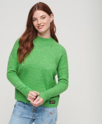 Superdry Femme Pull à col Cheminée Essential Vert Taille: 40