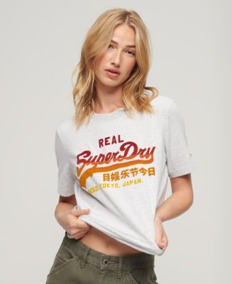 Superdry Femme T-shirt Avec Motif Vintage Logo ton sur ton Gris/Rouge/Orange Taille: 38