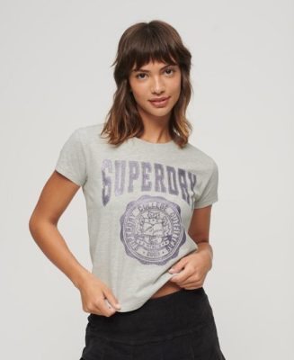 Superdry Femme T-shirt à Motif Collegiate Gris Clair Taille: 36