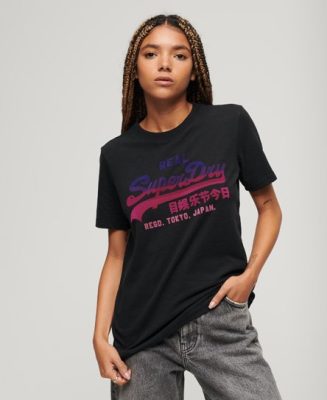 Superdry Femme T-shirt Avec Motif Vintage Logo ton sur ton Noir/Violet/Rose Taille: 40