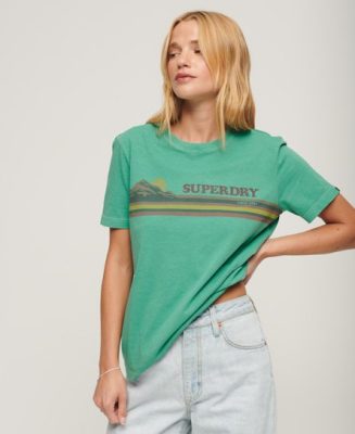 Superdry Femme T-shirt à Motif Rayé Outdoor Vert Taille: 34
