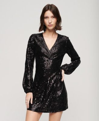 Superdry Femme Mini-robe Portefeuille à Sequins Noir Taille: 40