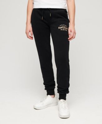 Superdry Femme Pantalon de Survêtement Slim à Logo Métallisé Luxe Noir Taille: 38