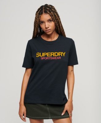 Superdry Femme T-shirt Décontracté Sportswear Logo Bleu Marine Taille: 42