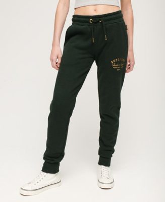 Superdry Femme Pantalon de Survêtement Slim à Logo Métallisé Luxe Vert Taille: 42