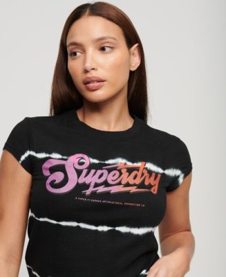 Superdry Femme T-shirt à Motif Rock Band Noir Taille: 36
