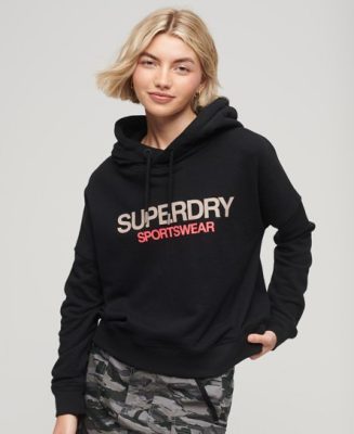 Superdry Femme Sweat à Capuche Droit à Logo Sportswear Noir Taille: 38