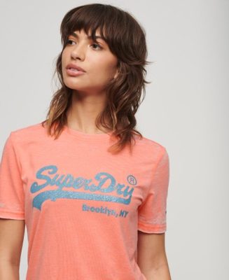 Superdry Femme T-shirt Avec Logo Fantaisie Vintage Corail Taille: 44