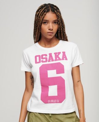 Superdry Femme T-shirt Osaka 6 Neon 90s Blanc Taille: 40