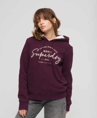 Superdry Femme Sweat à Capuche et Logo Métallisé Luxe Violet Taille: 44
