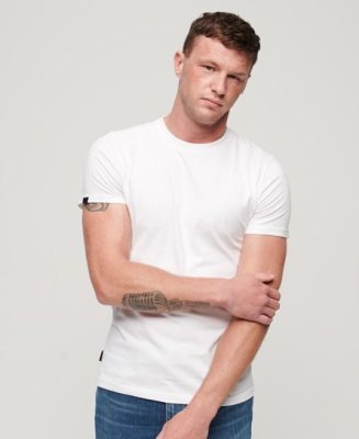 Superdry Homme T-shirt en Coton Biologique Essential Small Logo Blanc Taille: L