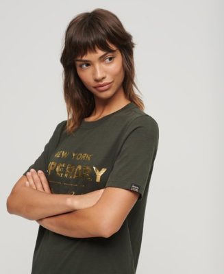 Superdry Femme T-shirt à Logo Métallisé Luxe Gris Foncé Taille: 38