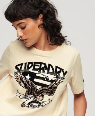 Superdry Femme T-shirt Style Années 70 Lo-Fi Graphic Band Beige/Noir Taille: 44