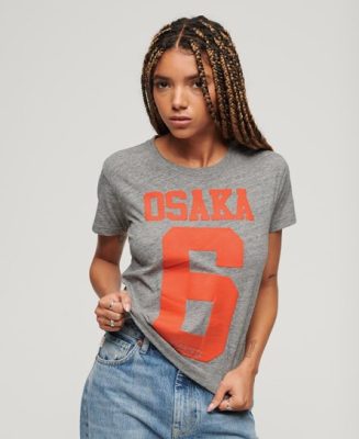 Superdry Femme T-shirt à Imprimé en Relief Osaka 6 Gris/Orange Taille: 38