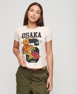 Superdry Femme T-shirt Osaka 6 Narrative 90s Rose/Noir Taille: 38