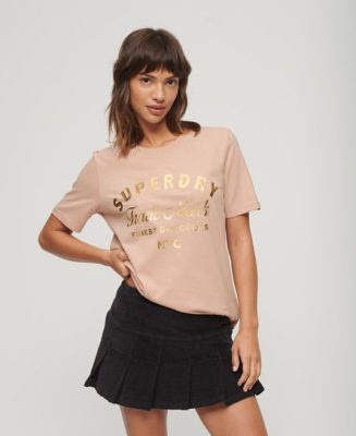 Superdry Femme T-shirt à Logo Métallisé Luxe Rose Taille: 38
