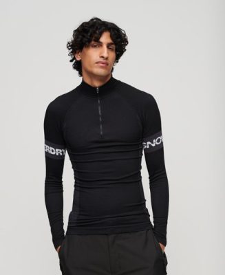Superdry Homme Sport Haut Sous-couche Sans Couture zip 1/4 Noir Taille: M