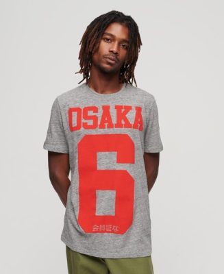 Superdry Homme T-shirt à Imprimé en Relief Osaka 6 Gris/Rouge Taille: L