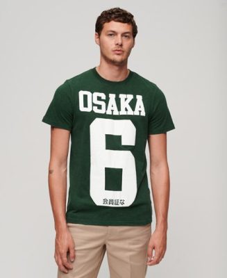 Superdry Homme T-shirt à Imprimé en Relief Osaka 6 Vert/Blanc Taille: L