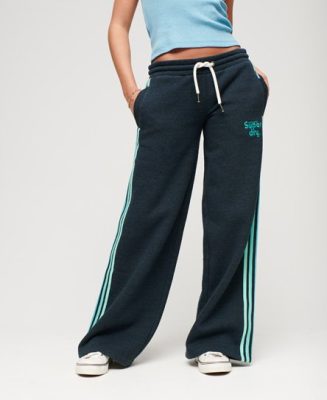Superdry Femme Pantalon de Survêtement Large à Rayures Latérales Bleu Taille: 38