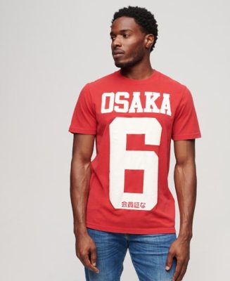 Superdry Homme T-shirt à Imprimé en Relief Osaka 6 Rouge/Blanc Taille: S