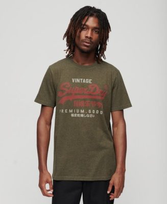 Superdry Homme T-shirt Vintage Logo Premium Goods Vert/Brun Taille: L
