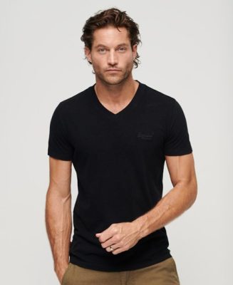 Superdry Homme T-shirt à col V et Logo Essential en Coton bio Noir Taille: M