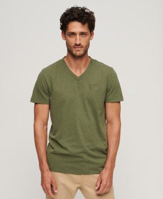 Superdry Homme T-shirt à col V et Logo Essential en Coton bio Vert Taille: XS