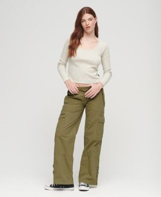 Superdry Femme Pantalon Cargo Large Taille Basse Vert Taille: 38