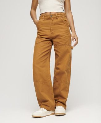 Superdry Femme Pantalon de Charpentier Large Vintage en Coton bio Marron Taille: 32/32