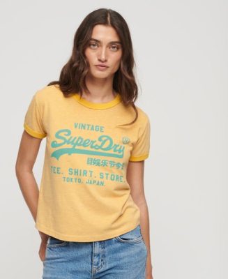 Superdry Femme T-shirt Vintage Logo Fluo Jaune Taille: 38