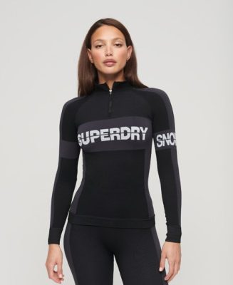 Superdry Femme Sport Haut Sous-couche Sans Couture à col Zippé Noir Taille: 6-8