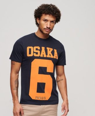 Superdry Homme T-shirt à Motif Fluo Osaka Bleu Marine/Orange Taille: L