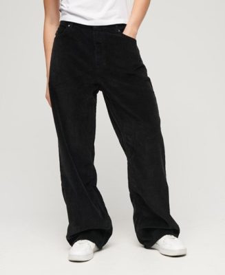 Superdry Femme Pantalon Large en Velours Côtelé Vintage Noir Taille: 32/30