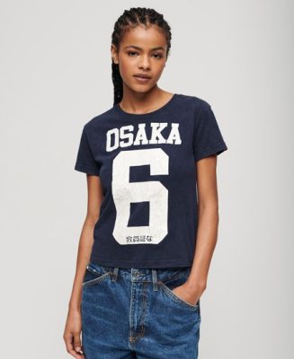 Superdry Femme T-shirt à Imprimé Craquelé 90s Osaka 6 Bleu Marine Taille: 38