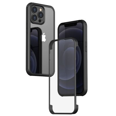 Valenta Full Cover - Coque Apple iPhone 14 Pro Coque arrière en Verre trempé - Transparent / Noir