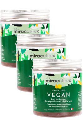 Compléments alimentaires gummies Vegan nutriments pour régimes végétariens ou végétaliens - Cure renouvelable de 9 semaines (3 pots)                                - Les Miraculeux