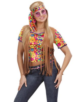 Veste hippie marron à franges femme