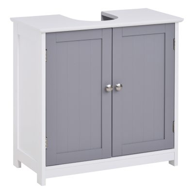 kleankin Meuble salle de bain sous lavabo - meuble sous-vasque - placard 2 portes avec étagère - dim. 60L x 30l x 60H cm - MDF gris blanc