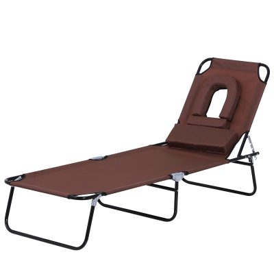 Outsunny Transat de jardin chaise longue pliable bain de soleil pour lecture coussin tétière inclus dossier réglable acier et tissu oxford