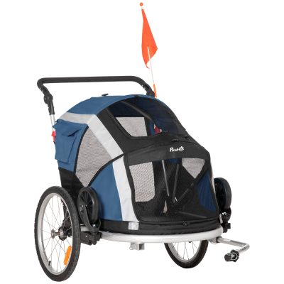PawHut Remorque à vélo pour chien convertible jogger 2 en 1 pour animaux avec drapeau réflecteurs roues arrières gonflables aluminium
