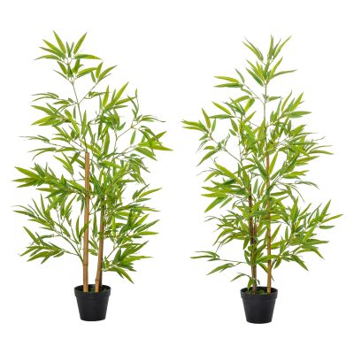 Outsunny Lot de 2 bambous artificiels Plantes artificielles avec pots 1