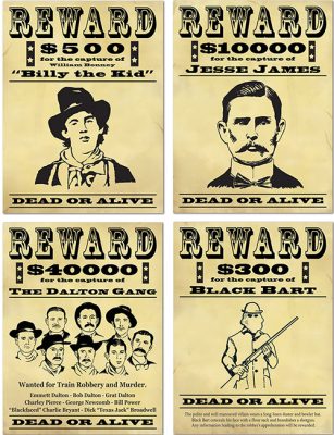 4 Affiches de récompense Bandits américains 48