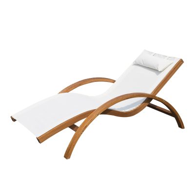 Outsunny Transat chaise longue design style tropical bois massif naturel 161L x 72l x 68H cm coloris beige blanc