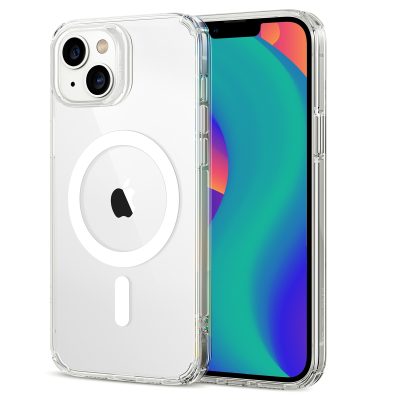 ESR Krystec Clear HaloLock - Coque Apple iPhone 14 Coque Arrière Rigide Antichoc Compatible MagSafe - Transparent