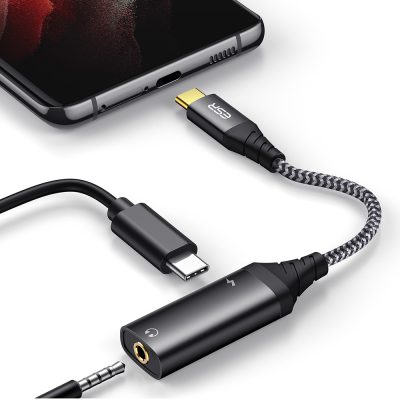 ESR 2in1 - Câble USB-C vers AUX 3.5mm / USB-C 0.1 mètre - Noir