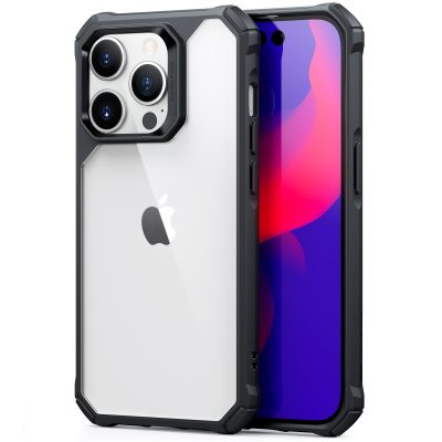 ESR Air Armor - Coque Apple iPhone 14 Pro Max Coque Arrière Rigide Antichoc - Transparent / Noir