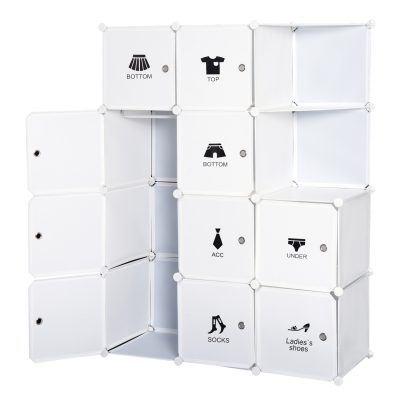HOMCOM Armoire penderie Modulable Multi-rangements 10 cubes + 2 étagères + Autocollants décoratifs 111L x 47l x 145H cm en Plastique Blanc